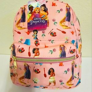 Disney Princesses Mini Travel Backpack Super Adorable Light Pink Gold Zippers